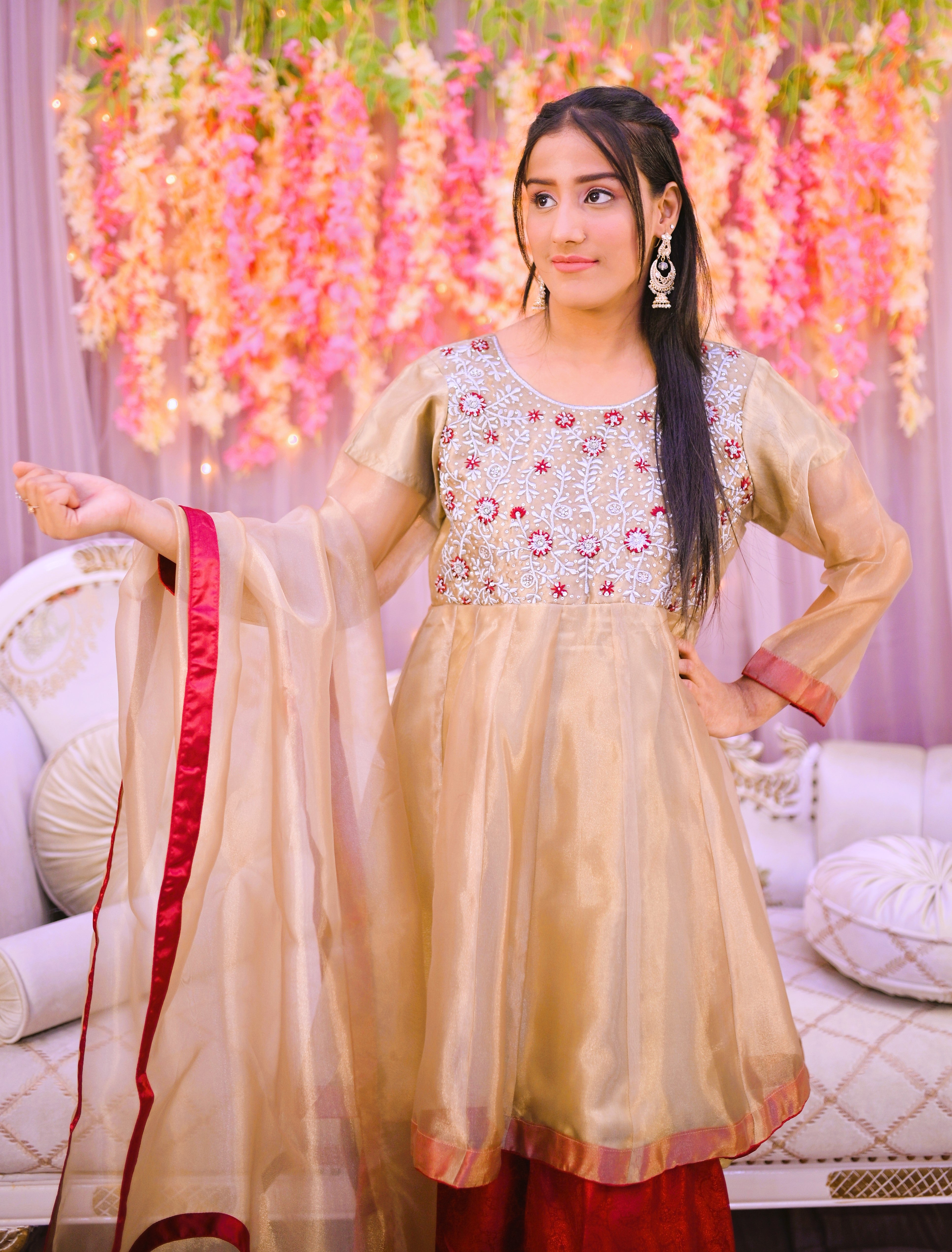 formal 3 piece short frock dupatta & plazo