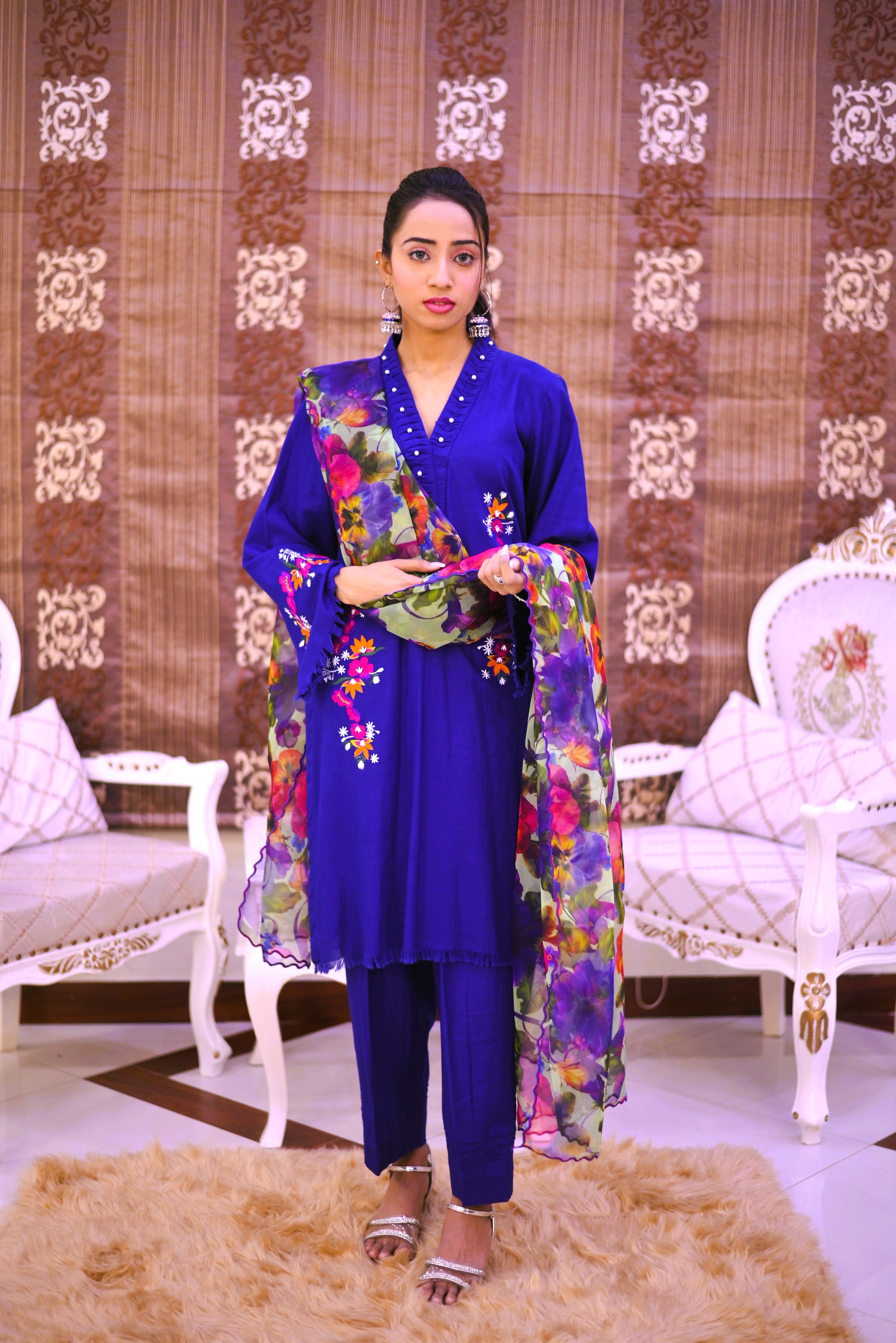 semifromal 3 piece shirt dupatta & trouser