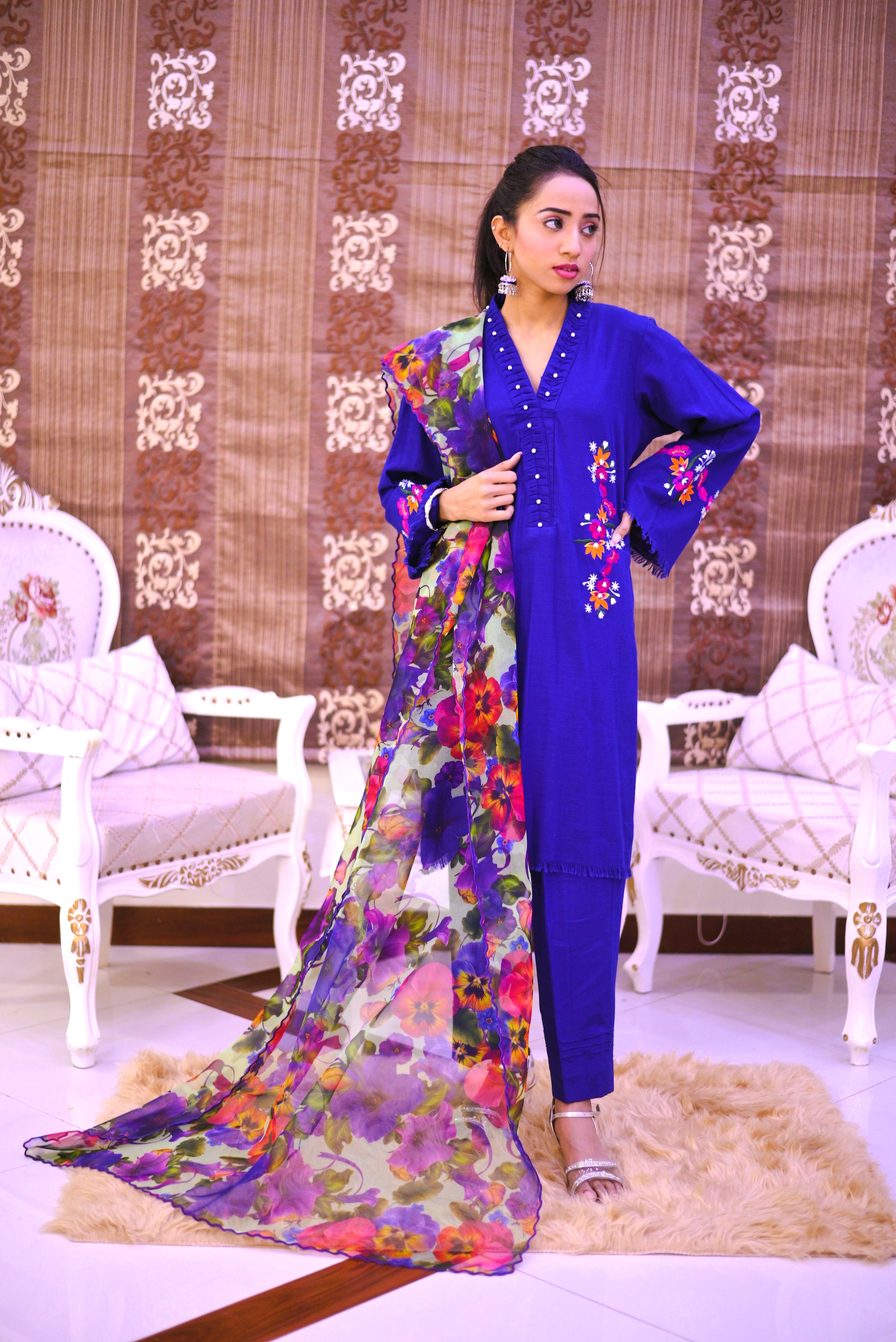 semifromal 3 piece shirt dupatta & trouser
