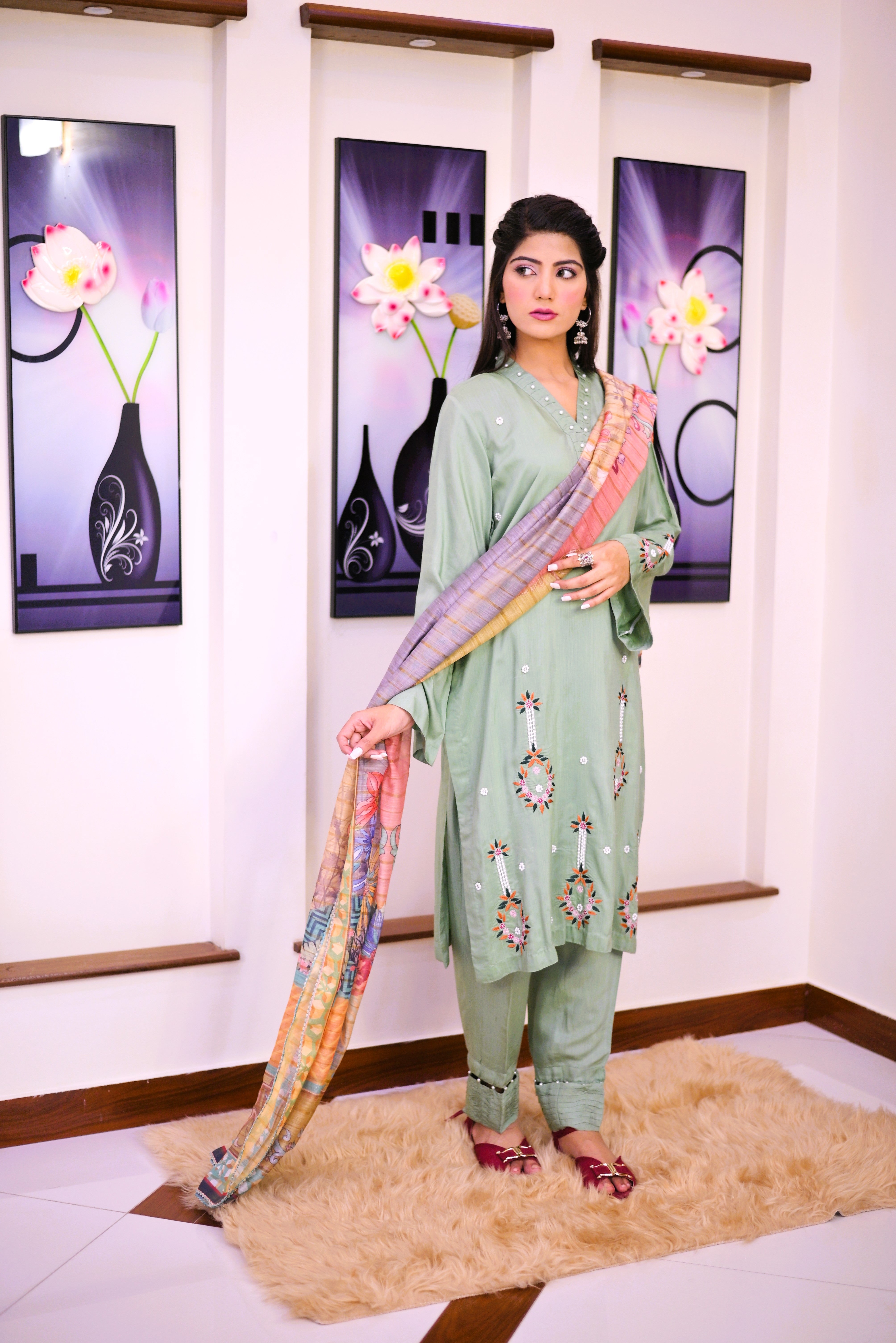 semiformal 3 piece shirt dupatta  trouser