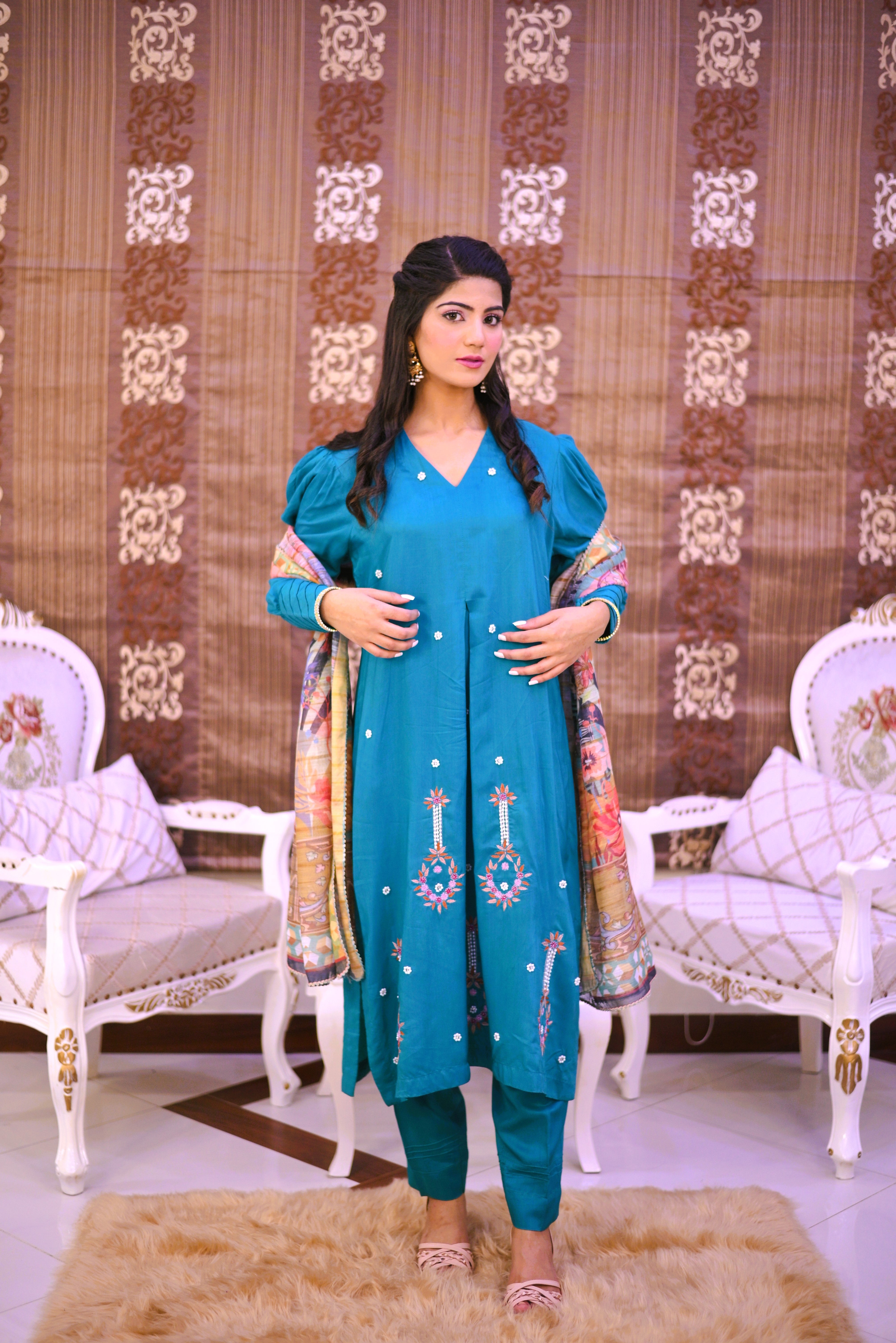 semiformal 3 piece shirt dupatta & trouser