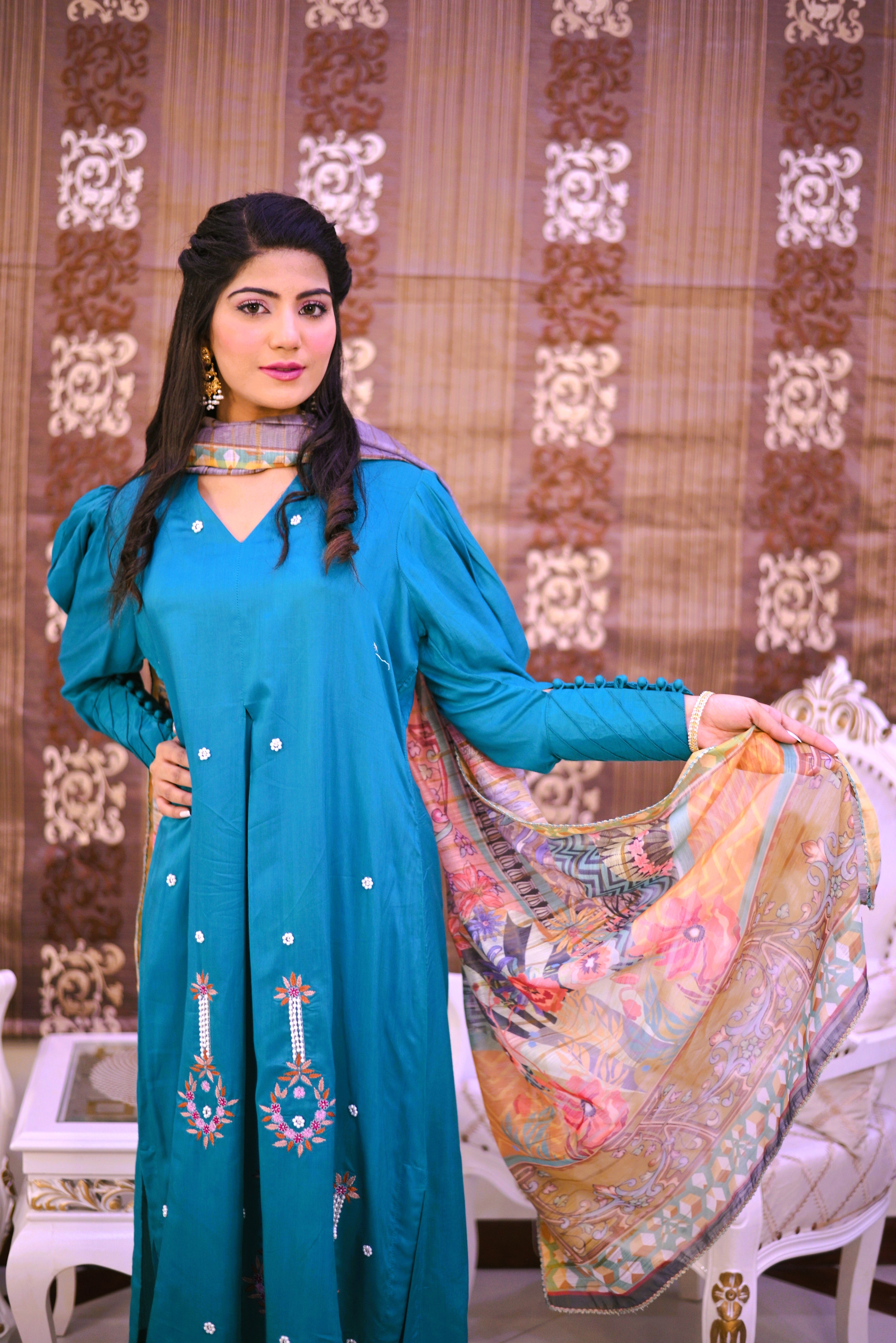 semiformal 3 piece shirt dupatta & trouser