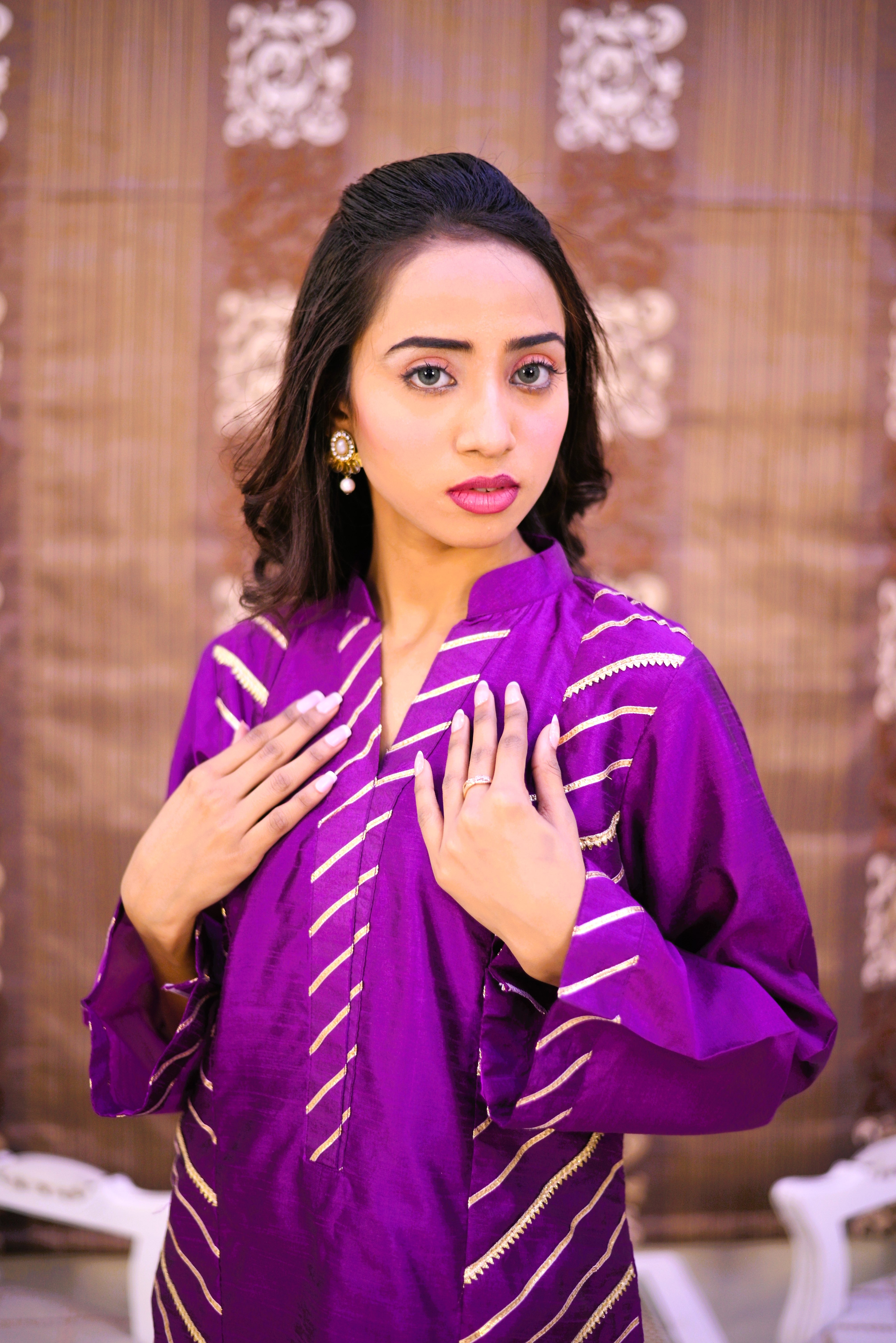 pannel shirt designed  with gota  patti work on front  and arranged with full sleeves with gota patti design