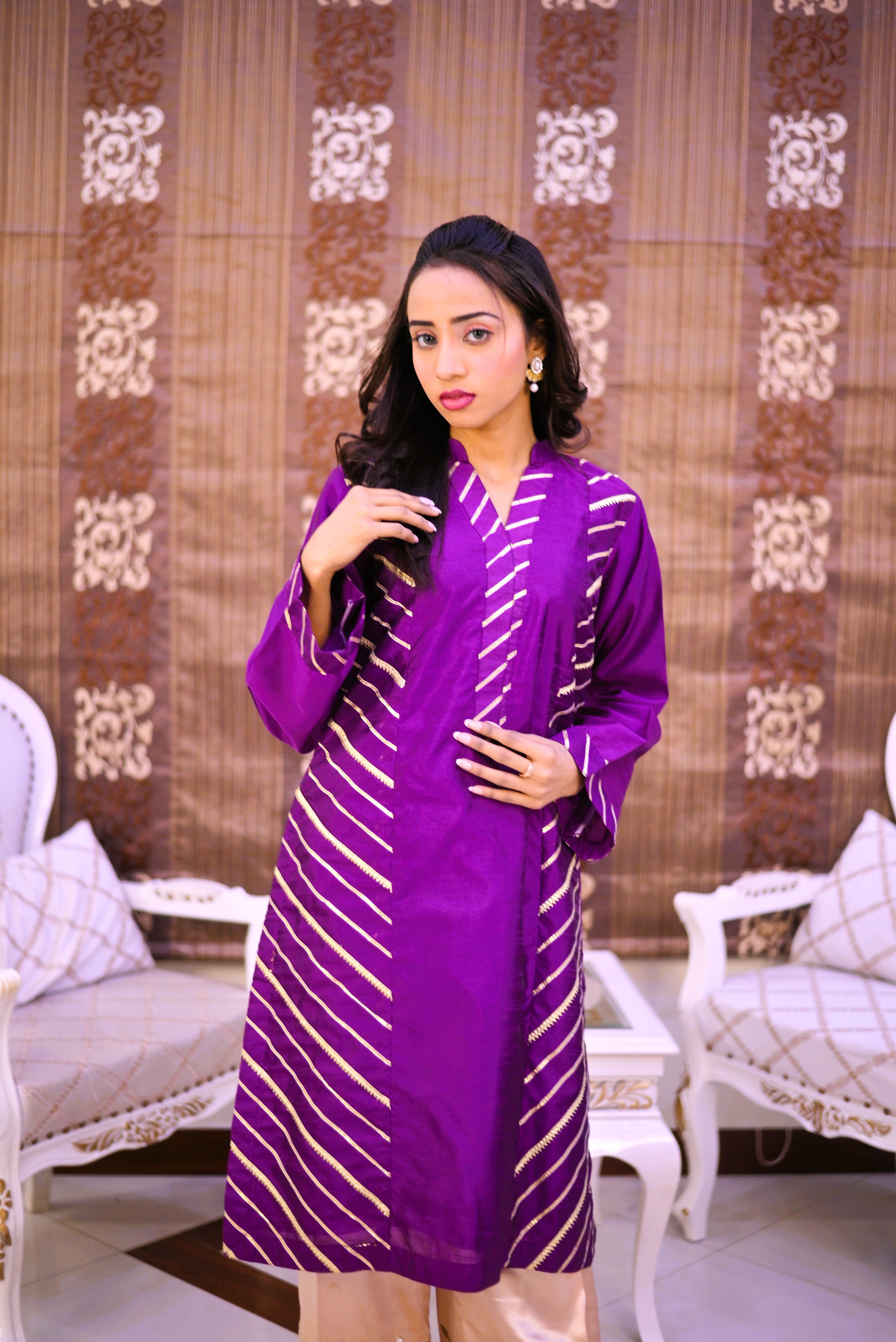 pannel shirt designed  with gota  patti work on front  and arranged with full sleeves with gota patti design